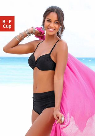 Lascana B&uuml;gel-Bikini LASCANA, Damen, Gr. 36, Cup F, schwarz, Polyamid, Bikini-Sets B&uuml;gel-Bikini, mit dekorativer Raffung