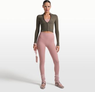 Nike Womens SKIMS Ribbed Seamless Cropped Full-Zip Jacket in Brown | TPLSL11145W-DOD