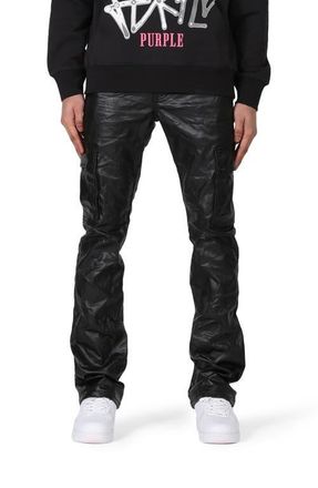Purple Slim Boot Cut Coated Cargo Pants in Black Patent Leather Cargo at Nordstrom, Size 36 X 34