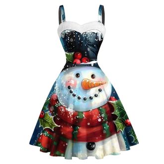 Generic Christmas Dresses for Women UK Elegant Party Xmas Dresses Fancy Dress Ladies Retro A Line Midi Dress Xmas Cami Swing Dresses Sexy Christmas Costumes E