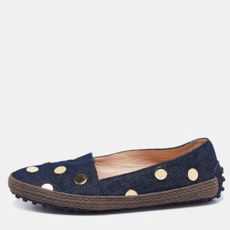 Tod's Tods Navy Blue Denim Studded Espadrille Flats