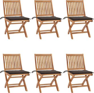 vidaXL Vidaxl - Sillas De Jard&iacute;n Plegables 6 Uds Madera Maciza Teca Con Cojines