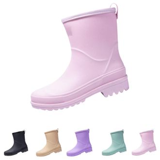 Generic Slip On Rain Boots for Womens Wellington Mid Calf Boots with Plush Lined Waterproof, Anti-Slip Ankle Snow Booties Ladies Winter Warm Outdoor Rain Shoe