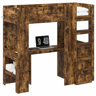 vidaXL Estructura De Litera Con Escritorio Roble Ahumado 75 X 190 Cm Vidaxl