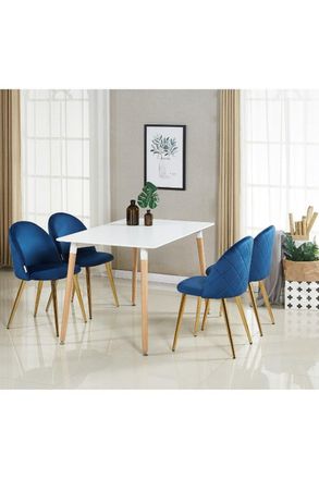 Life Interiors Lucia Halo Dining Set with a Table & Chairs Set of 4 in Baby Blue