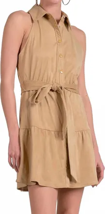 Elan Faux Suede Halter Mini Dress In Sand