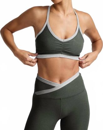 Beyond Yoga Spacedye Outlines Strappy Bra In Dusty Forest Heather
