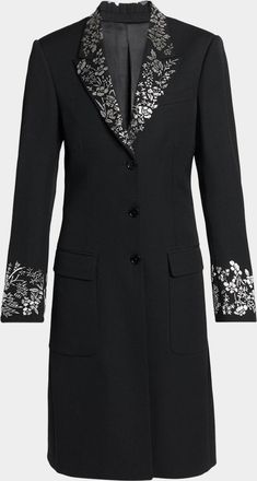 Alexander McQueen Floral Embroidered Grain De Poudre Wool Coat