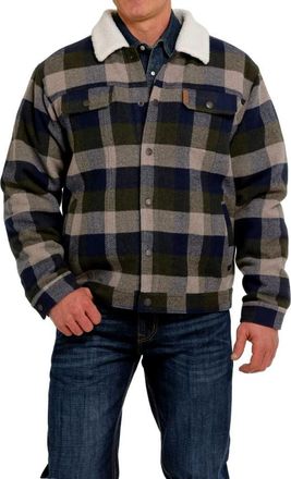 Cinch Western Jacket Mens Trucker Plaid Snaps Multi-Color MWJ1511007, Multi-color, 42