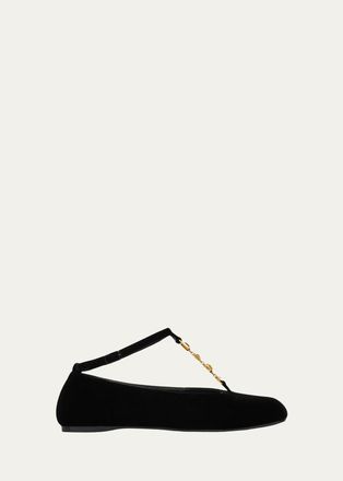 Nodaleto Velvet T-Strap Ballerina Flats