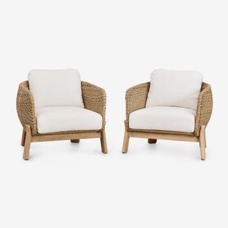 Sklum Pack De 2 Sillones En Madera De Acacia Y Rat&aacute;n Sint&eacute;tico Leilan Sklum