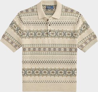 Polo Ralph Lauren Men & apos;s Fair Isle Linen-Cotton Polo Sweater