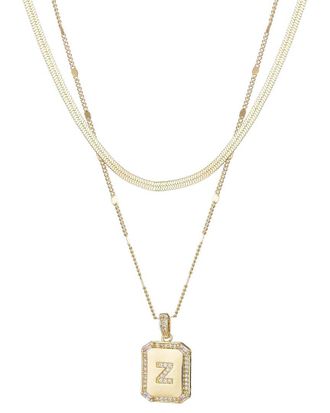Adornia Adornia 14K Plated Diamond Cz Pave Tag Pendant & Herringbone Chain Necklace