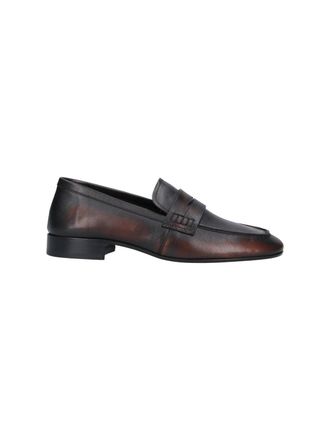 Dries Van Noten Brown Worn-Effect Squared Toe Leather Moccasins