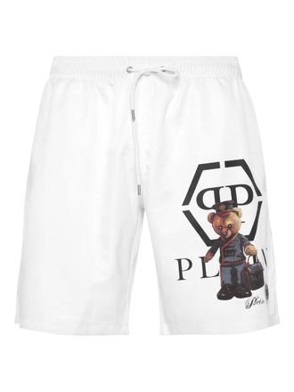 Philipp Plein teddy-print swim shorts - White