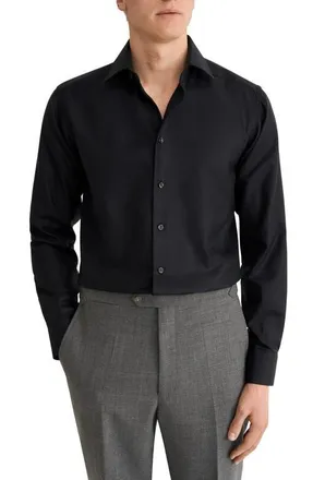 Eton Slim Fit Diagonal Weave Dress Shirt in Black at Nordstrom, Size 15.5