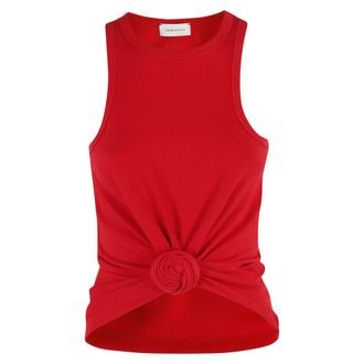 Magda Butrym Tops, Dames, Rood, S, Katoen, Rode Tanktop met Voorplooi