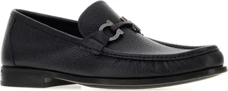 Ferragamo Mens Black Leather Grandioso Loafers Navynero Mocassini