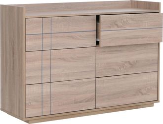 Hhg [nunca Usado] C&oacute;moda Hhg-866, Aparador, Armario, 6 Cajones Con Apertura Por Presi&oacute;n, Mdf 83 X 120 X 40 Cm, Acabado En Roble Sonoma