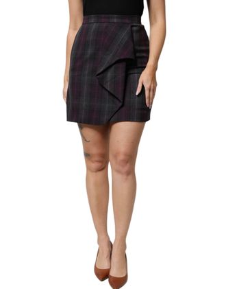 Bencivenga Multicolor Checkered Ruffle High Waist Mini Womens Skirt