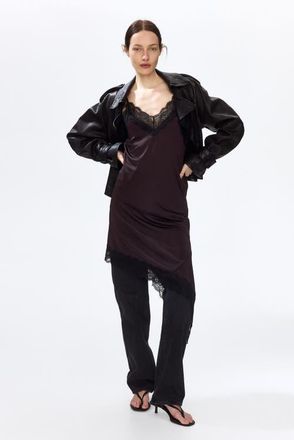 H&M Lace-trimmed slip dress in Dark Brown/black at Nordstrom, Size X-Small