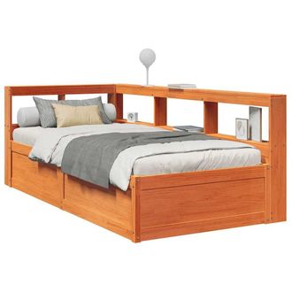 Berkfield Home Bookcase Bed without Mattress Wax Brown 90x190cm Solid Wood Pine | Size: 90x190 cm