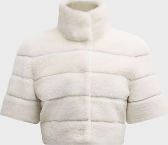 Gorski Horizontal Lamb Shearling Short-Sleeve Bolero Jacket
