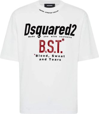 Dsquared2 Mens Bloody Sweat Tears White T-shirt Cotton - Size Medium