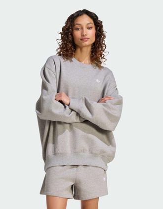 adidas Originals Essentials - Felpa girocollo lunga in pile grigio m&eacute;lange medio