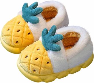 Generic Girls Slippers Winter Warm Fleece Lined Fruit Slippers Cozy Home Footwear Non Slip Sole Soft Plush Indoor Use for Age 2 To 13 Years