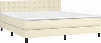vidaXL Cama Box Spring Colch&oacute;n Y Led Cuero Sint&eacute;tico Crema 160x200 Cm Vidaxl