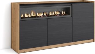 Skraut Home Skraut Home - Aparadores Para Sal&oacute;n, 156x37x80cm, 3 Puertas, Chimenea El&eacute;ctrica, Negro Y Roble