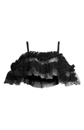 Comme Des Gar&ccedil;ons Ruffled Georgette & Tulle Crop Top in Black at Nordstrom, Size X-Small