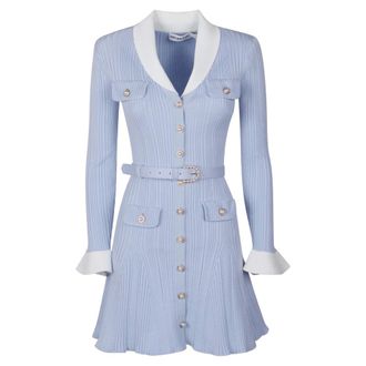 Self Portrait Ribbed Knit Mini Dress - female - Self Portrait - Short Dresses - Blue - S - Dresses