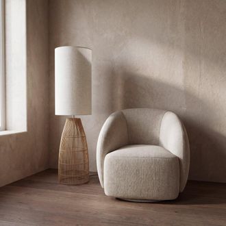 Maisons du monde L&aacute;mpara de pie de rat&aacute;n y pantalla de lino blanco Alt. 140 cm