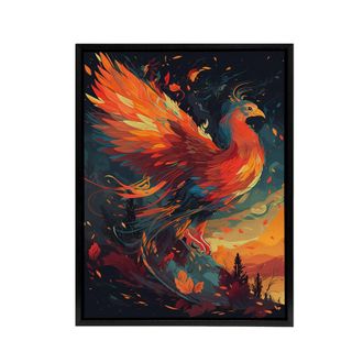 Artery8 Phoenix Bird Spreading Wings Framed Canvas Wall Art Print in Orange | Size: W24 x H32