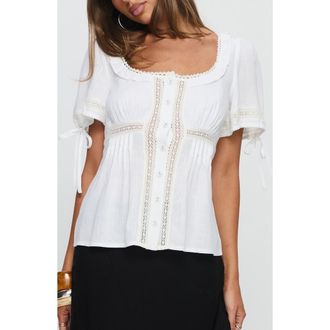 Princess Polly Indianah Pleat Lace Top in White at Nordstrom, Size 12