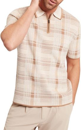 Ted Baker Halpirt Check Quarter Zip Polo in Taupe at Nordstrom, Size 2