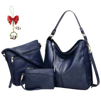 Generic Luxury Leather 3-Piece Hobo Bag Set, Soft Anti-Theft Crossbody Purse and Wallet Set, Shoulder Handbag for Women (Blue)