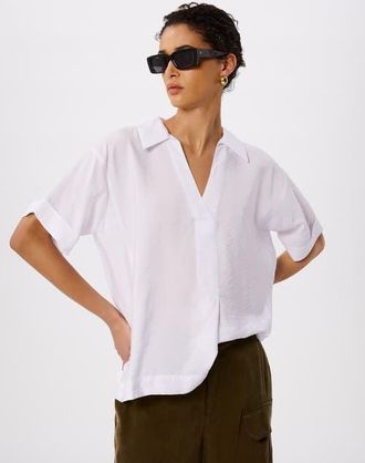 Whistles Sasha Relaxed Shirt in White at Nordstrom, Size 10Short