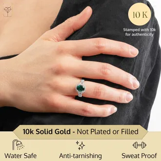 MAX + STONE Solid 10k Yellow or White Gold Oval Cut Gemstone Halo Birthstone Ring