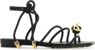 Bottega Veneta Black Leather Flat Adam Sandals