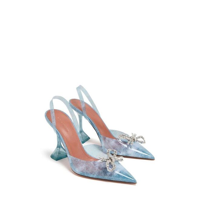 Plexiglass Pointed-Toe with Crystal Bow Heel - Blue