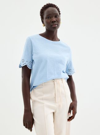 Contemporaine Womens Organic cotton broderie anglaise slub T-shirt