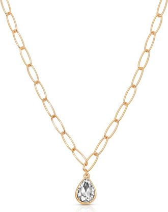 Ettika Cubic Zirconia Teardrop Paper Clip Chain Necklace in Gold at Nordstrom