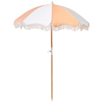 Beliani Beliani - Sombrilla Madera Clara 150 Cm Poste Madera Haya Resistente Uv Naranja Mondello