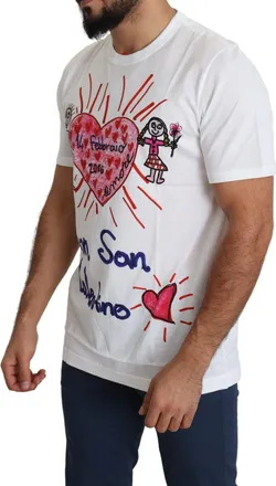 Dolce & Gabbana White Saint Valentine Hearts Print Men T-Shirt Cotton