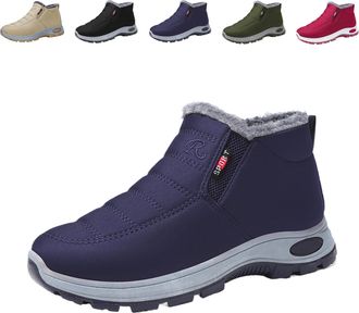 Generic 2026 New Womens Warm Sheepskin-Lined Boots Ladies Winter Snow Boots Lightweight Waterproof Fur Fuzzy Thermal Soft Booties (Blue,4.5)