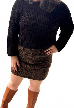 Blu Pepper Sheer Crew Neck Crochet Knit Sweater In Black