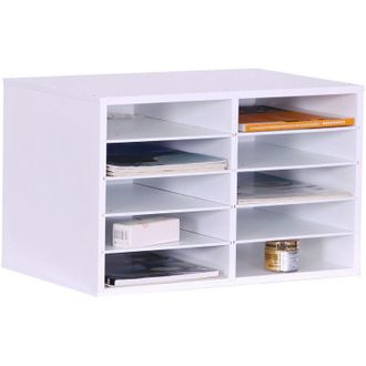 Relaxdays Relaxdays Porta documenti in bamb&ugrave;, DIN A4, 10 scomparti, ufficio, home office, 31x49x31 cm, organizer scrivania, bianco